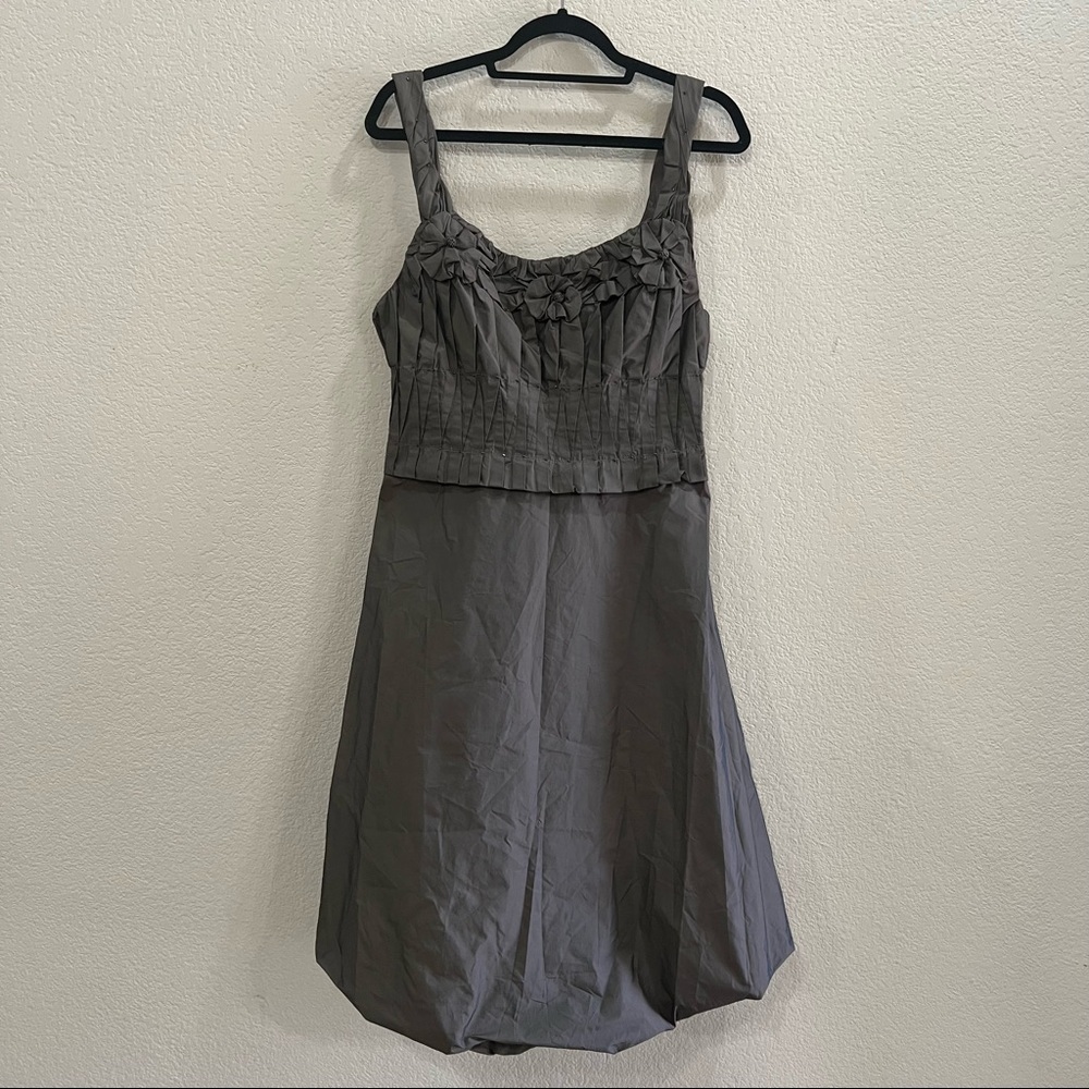 Max Studio Special Edition Olive Green Pleated Floral Beaded Dress Sz 10 Boho